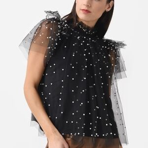Dropped Price- This Week Only- Elegant Black and White Polka Dot Women's Top